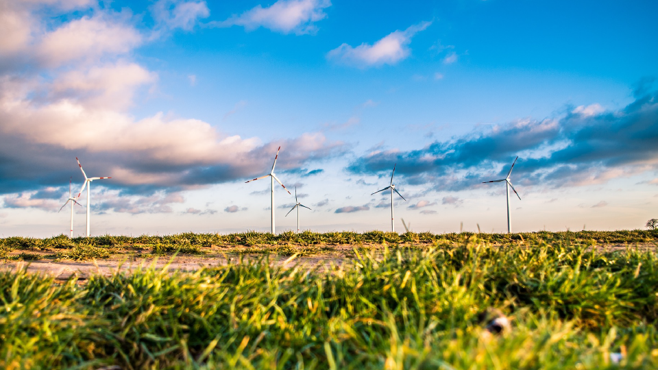 Windmolens die groene energie benadrukken