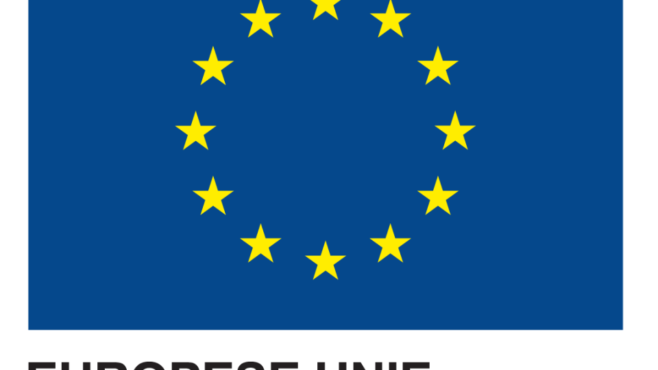 Logo Europese Unie. Tekst: Europese Unie, Europees Fonds voor Regionale Ontwikkeling (EFRO)