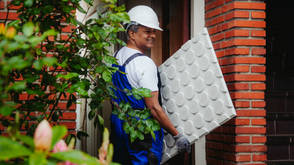 Bouwvakker met verwarmingsmateriaal