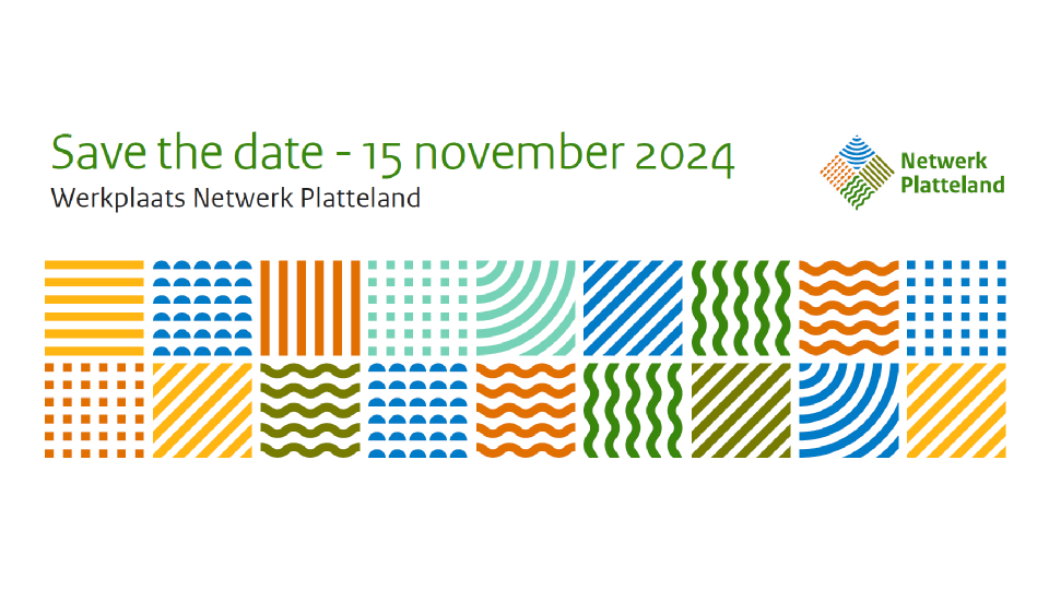 Save the date uitnodiging voor werkplaats netwerk platteland met logo en grafische elementen